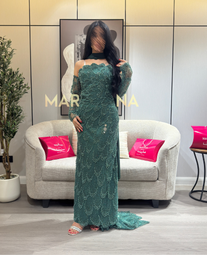 فستان اميار (فستان زيتي كلفه شك سهره اكمام منفصله...