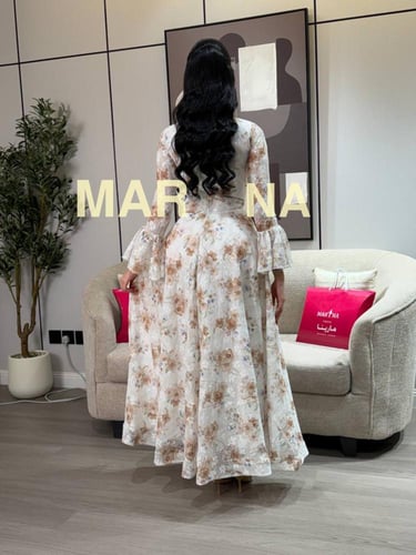 فستان زهرة ( فستان اوف وايت مشجر مع الفصوص