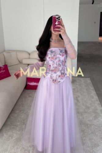 فستان ليان (فسنان موف تل وتفته مزين بكلفه سهره واك...