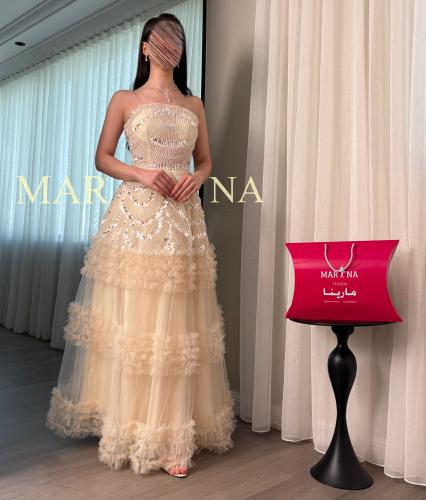 فستان كنوز (فستان بيج صدريه شك سهره وتل تيواني طبق...