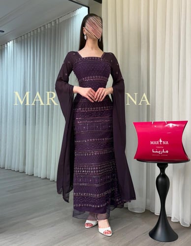 فستان تسواهن (فستان ليكي شك سهره اكمام جورجيت طويل...