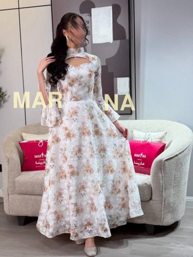 فستان زهرة ( فستان اوف وايت مشجر مع الفصوص