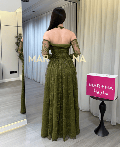 فستان مرام (فستان عشبي دانتيل فرنسي مع الفصوص الاص...