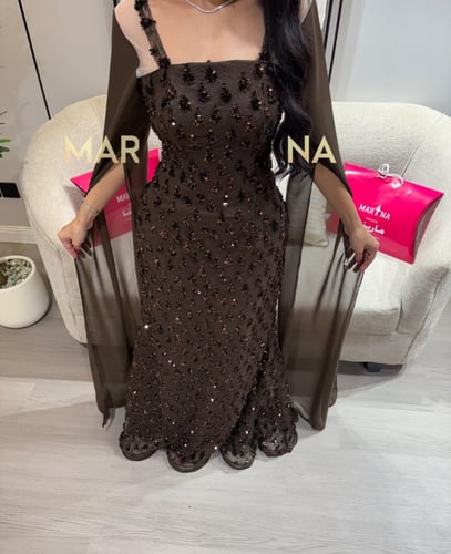 فستان روفا (فستان موكا كلفه شك اكمام جورجيت طويله)