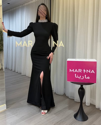 فستان غنج (فستان كريب استرتش الاصلي مزين بتطريز ال...