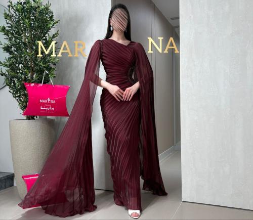 فستان ديلارا (فستان عنابي كرنكل بوليسيه وتطريز يدو...