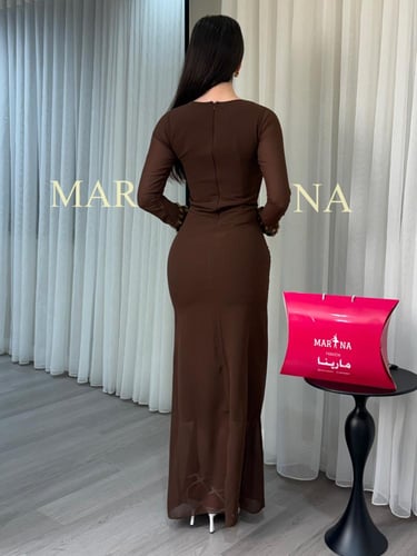 فستان داليدا (فستان موكا جورجيت وتطريز يدوي راقي )