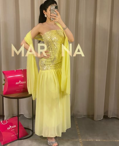 فستان سيلاف (فستان ليموني شيفون أنيق مع شال)