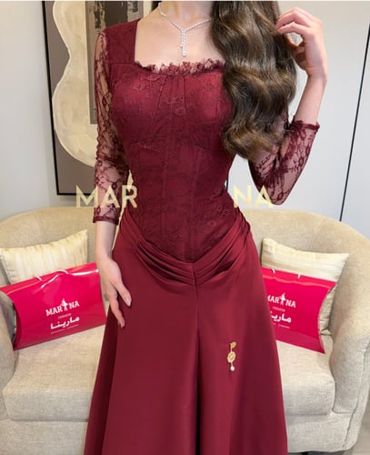 (فستان بيسو (فستان برغندي صدريه دانتيل فرنسي وبارب...