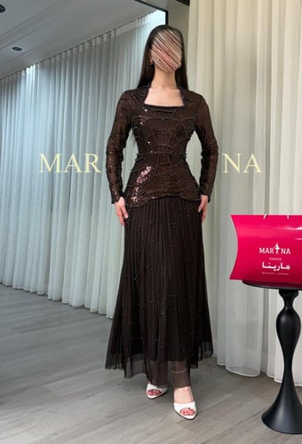 فستان جلوا (فستان موكا صدريه شك ترتر مع لولو وجورج...