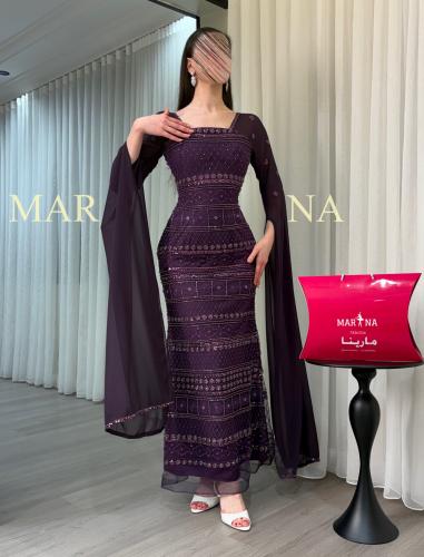 فستان تسواهن (فستان ليكي شك سهره اكمام جورجيت طويل...