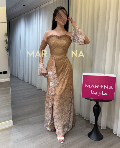 فستان تالين (فستان موكا دانتيل فرنسي صدريه تطريز ل...