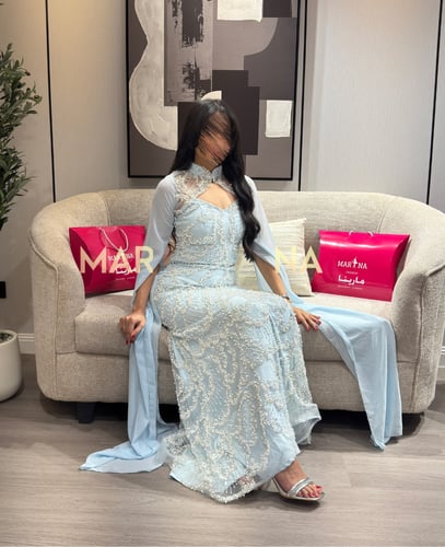 فستان المها (فستان سماوي قطعتين شك سهره وجورجيت)