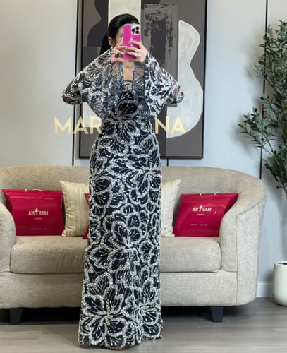 فستان ماجده كحلي (فستان كحلي شك سهره بطانه تفته)