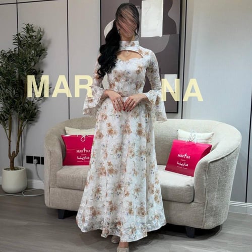 فستان زهرة ( فستان اوف وايت مشجر مع الفصوص