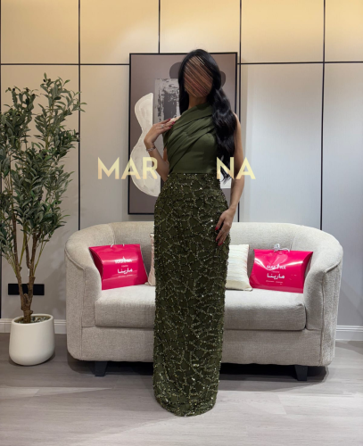 فستان جيهان (فستان زيتي صدريه باربي كسرات وشك سهره...