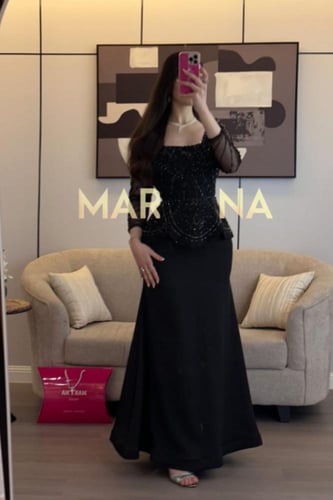 فستان الهام (فستان اسود باربي مع تطريز يدوي راقي)