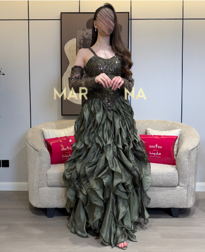 فستان تولاي (فستان زيتي صدريه شك سهره وكسرات كرنكل...