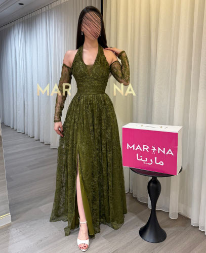 فستان مرام (فستان عشبي دانتيل فرنسي مع الفصوص الاص...