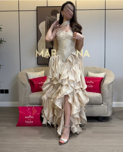 فستان افنان (فستان افنان البيج صدريه ميكادو تطريز...