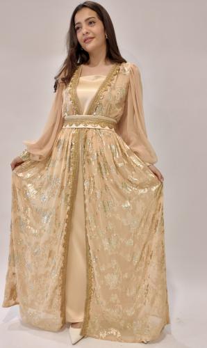 دراعة خليجية مزينة بشك ذهبي - J107