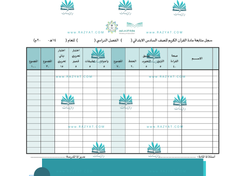 سجل متابعة درجات القرآن الكريم