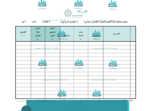 سجل متابعة درجات العلوم