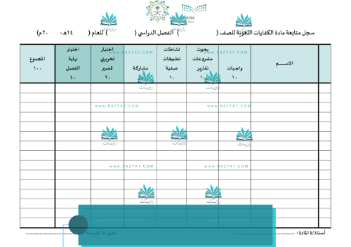 سجل متابعة درجات مادة الكفايات اللغوية للمرحلة الث...