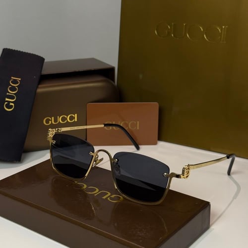 نظارة قوتشي باللون الذهبي بعدسة مستطيلة نص إطار