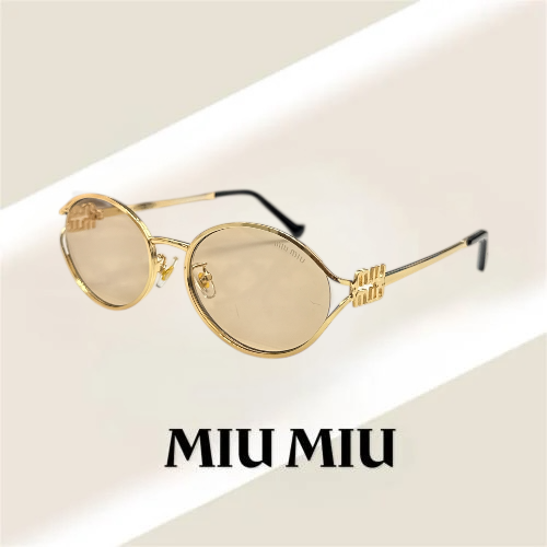 نظارة ميو ميو (Logo) باللون الذهبي وعدسة بنية شفاف...