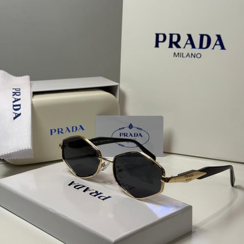 نظارة برادا بعدسة سداسية باللون الذهبي والاسود