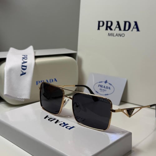 نظارة برادا باللون الذهبي وعدسة مستطيلة (_)