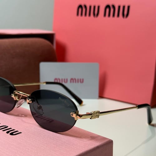 نظارة ميو ميو بدون إطار عدسة بيضاوية سوداء