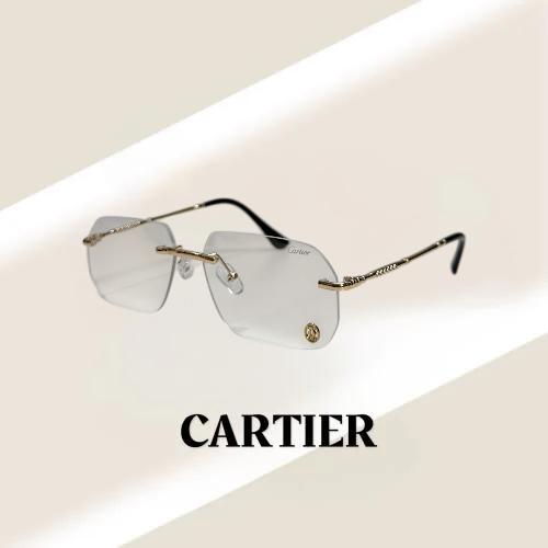 نظارة كارتير بدون إطار بذراع نحيل ذهبي وعدسة شفافة