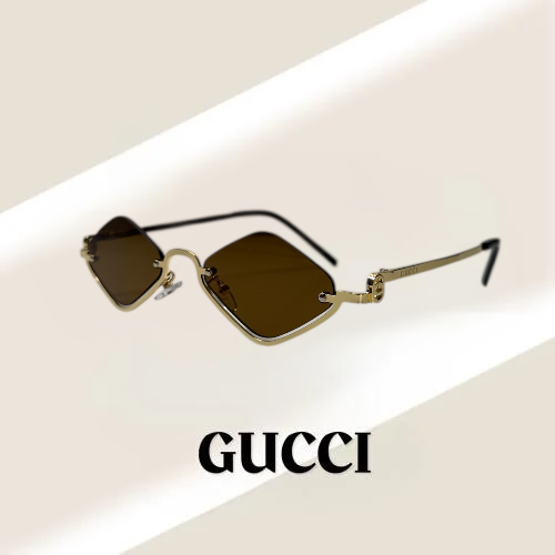 نظارة قوتشي باللون الذهبي بعدسة مثلثة باللون البني