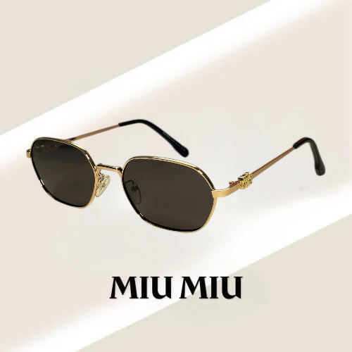 نظارة ميو ميو عدسة سداسية باللون الذهبي