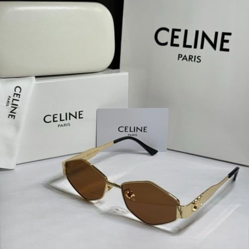 نظارة سيلين باللون الذهبي سداسي عدسة باللون البني