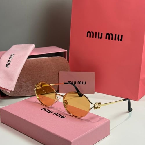 نظارة ميو ميو (Logo) باللون الذهبي وعدسة برتقالية