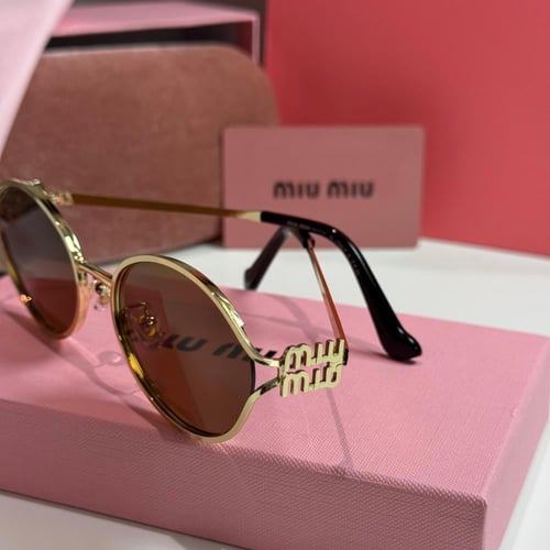 نظارة ميو ميو (Logo) باللون الذهبي عدسة بني غامق