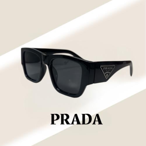 نظارة برادا باللون الاسود بشعار مثلث على الذراع با...