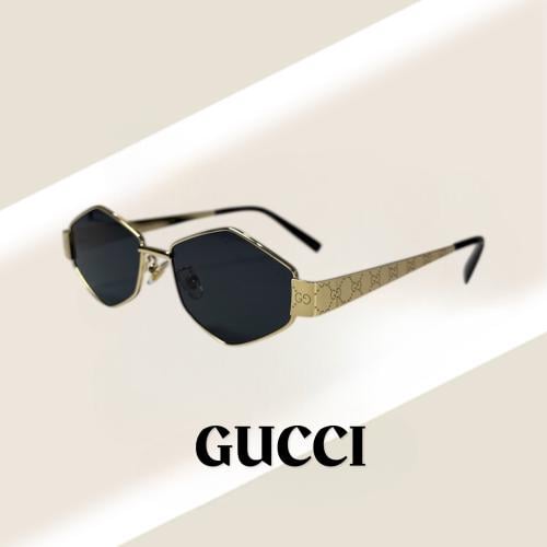 نظارة قوتشي باللون الذهبي وعدسه سداسية باللون الاس...