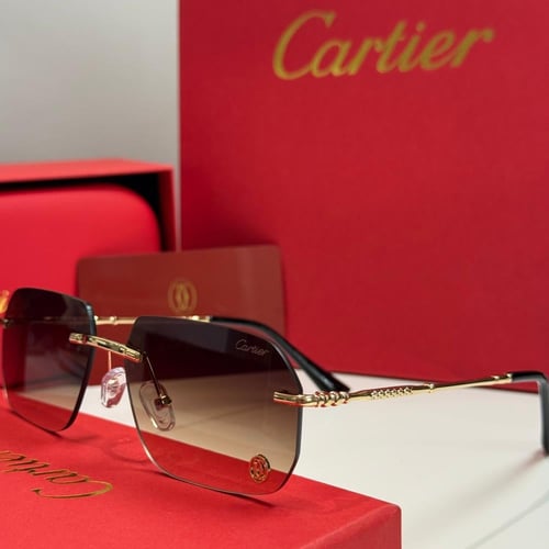 نظارة كارتير بدون إطار بذراع نحيل ذهبي وعدسة بنية