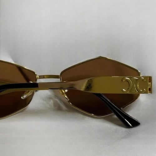 نظارة سيلين باللون الذهبي سداسي عدسة باللون البني