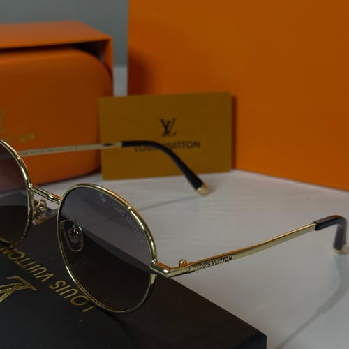 نظارة لويس فيتون باللون الذهبي بعدسة دائرية مدرجة