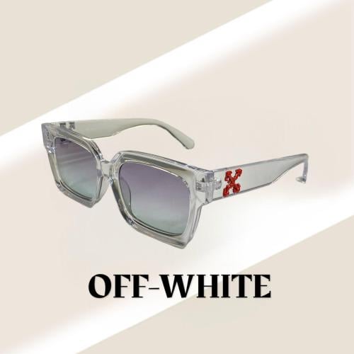 نظارة اوF وايت باللون الشفاف وشعار باللون الاحمر