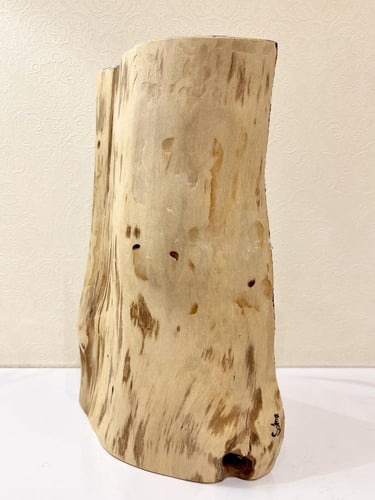 رسم يدوي على جذع خشبي