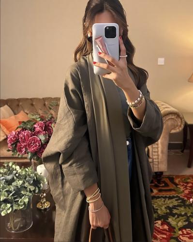 Olive green linen abaya
