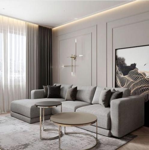 كنب زاوية لون رمادي - قماش كتان