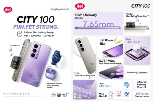 ايتل City 100 ذاكرة 256 جيجابايت 4+8 رام 4G - متعد...