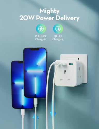 فيش راف باور متعدد 3 مقابس + 3 مداخل للشحن سمارت